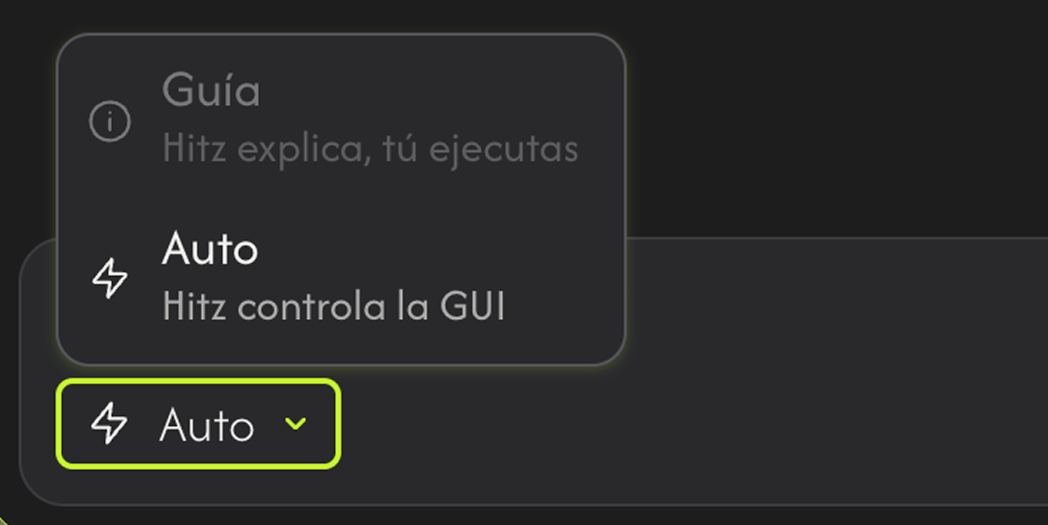 Modo Auto: marco de control con Aprobar / Parar
